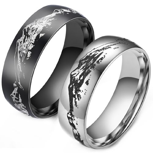 ***COI Titanium Black/Silver Mountain & Hill Dome Court Ring-00057A