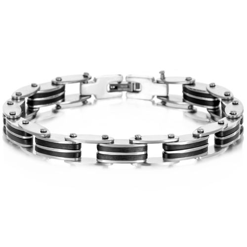 ***COI Titanium Black Silver Bracelet With Steel Clasp(Length: 8.86 inches)-00087A