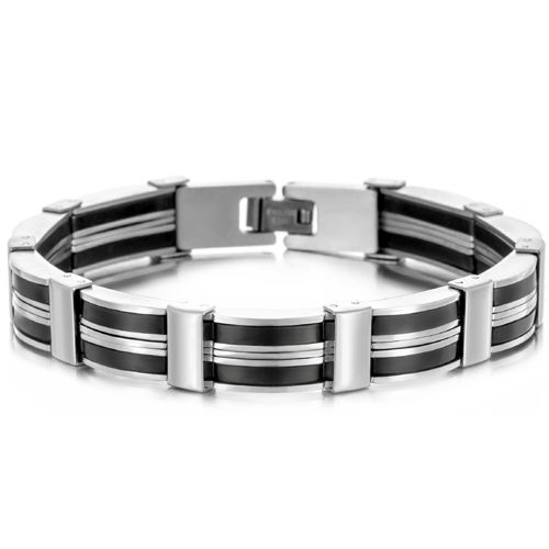 ***COI Titanium Black Silver Bracelet With Steel Clasp(Length: 8.46 inches)-00088A