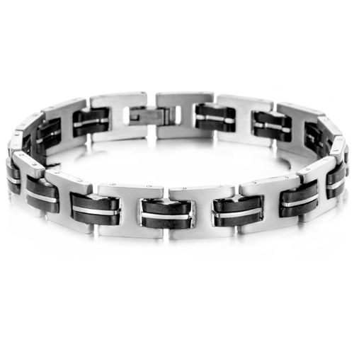 ***COI Titanium Black Silver Bracelet With Steel Clasp(Length: 8.66 inches)-00090A