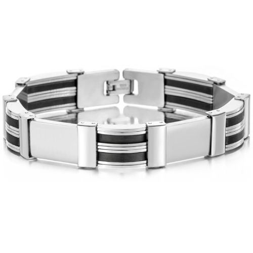 ***COI Titanium Black Silver Bracelet With Steel Clasp(Length: 8.27 inches)-00093A