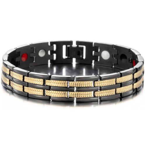 ***COI Titanium Black Gold Tone Bracelet With Steel Clasp(Length: 8.27 inches)-00095A