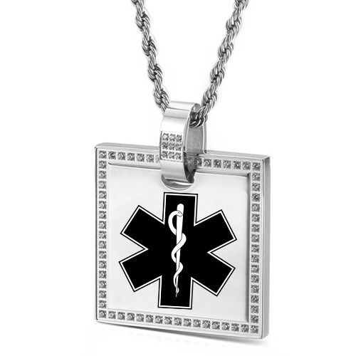 ***COI Titanium Gold Tone/Silver Medical Alert Pendant With CNC Cubic Zirconia-00109A