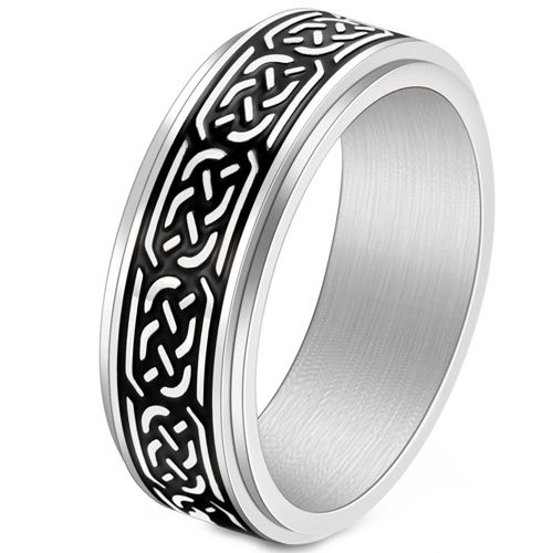 ***COI Titanium Black Gold Tone/Black/Silver Celtic Step Edges Ring-00111A