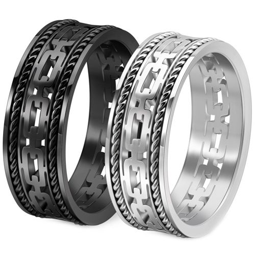 ***COI Titanium Black/Gold Tone/Silver Key Chain Link Celtic Ring With Wire-00115A