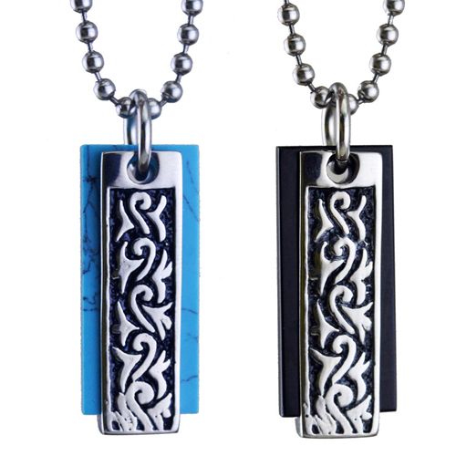 ***COI Titanium Black Silver Celtic Pendant With Blue Turquoise/Black Onyx-00117A