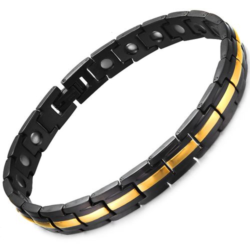 ***COI Titanium Black Gold Tone Bracelet With Steel Clasp(Length: 9.06 inches)-00127A