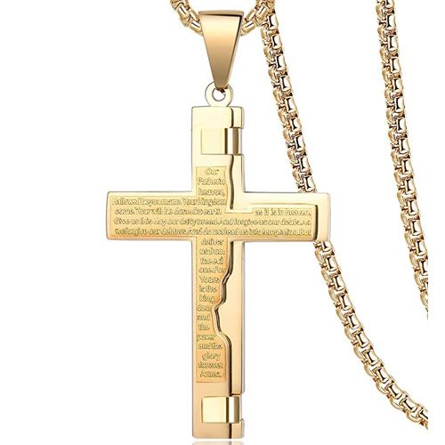 ***COI Titanium Black/Gold Tone/Silver Cross Prayer Pendant-00151A