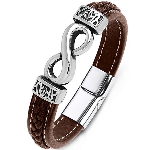 ***COI Titanium Infinity Celtic Genuine Leather Bracelet With Steel Clasp(Length: 7.87 inches) -00158A