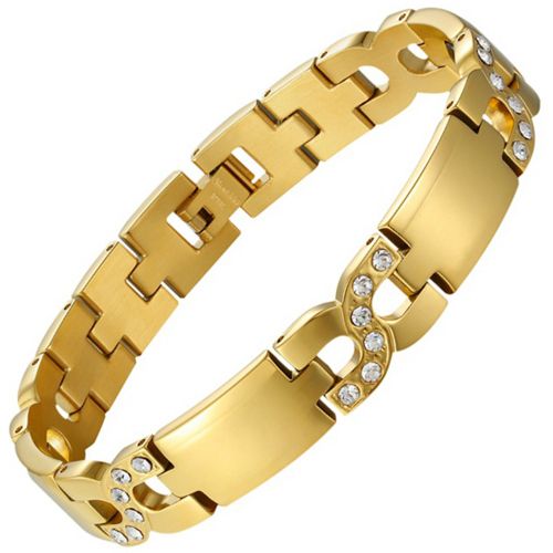***COI Gold Tone Titanium Cubic Zirconia Bracelet With Steel Clasp(Length: 8.27 inches) -00171A