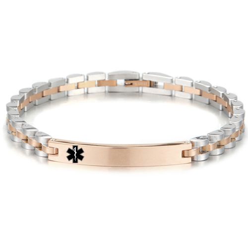 ***COI Titanium Black/Rose/Gold Tone Silver Medical Alert Bracelet With Steel Clasp(Length: 8.07 inches) -00174A
