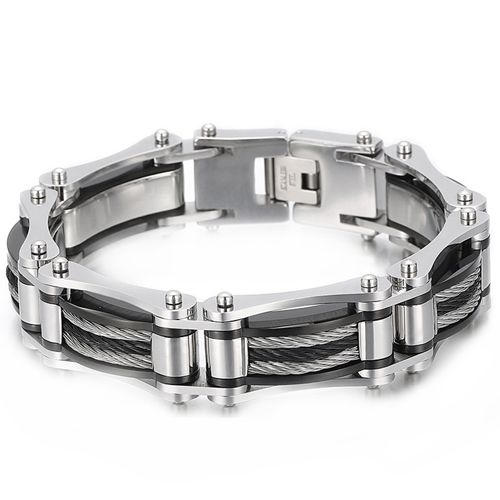 ***COI Titanium Black Silver Wire Bracelet With Steel Clasp(Length: 8.27 inches)-00197A