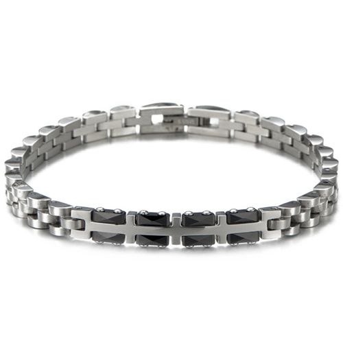 ***COI Titanium Silver/Black/Gold Tone Silver Cross Bracelet With Steel Clasp(Length: 7.87 inches)-00200A