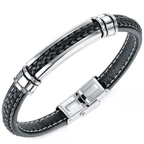 ***COI Titanium Genuine Leather Bracelet With Steel Clasp(Length: 8.46 inches)-00210A