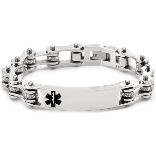 ***COI Titanium Cubic Zirconia Medical Alert Bracelet With Steel Clasp(Length: 8.27 inches)-00250A