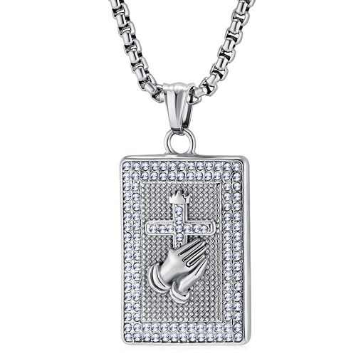 ***COI Titanium Gold Tone/Silver Cross Prayer Pendant With Cubic Zirconia-00254A