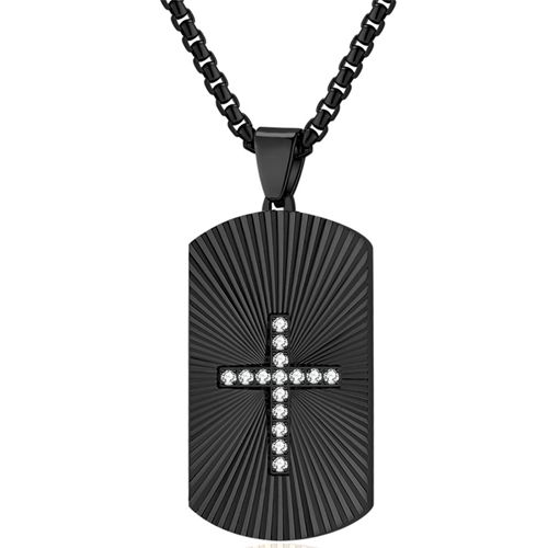 ***COI Titanium Black/Gold Tone/Silver Cross Tag Pendant With Cubic Zirconia-00256A