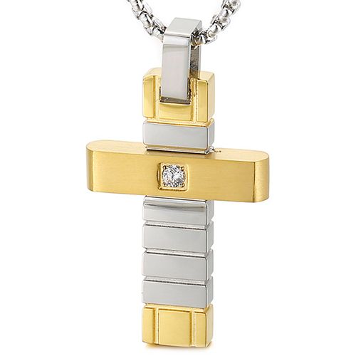 ***COI Titanium Gold Tone Silver Cross Pendant With Cubic Zirconia-00273A
