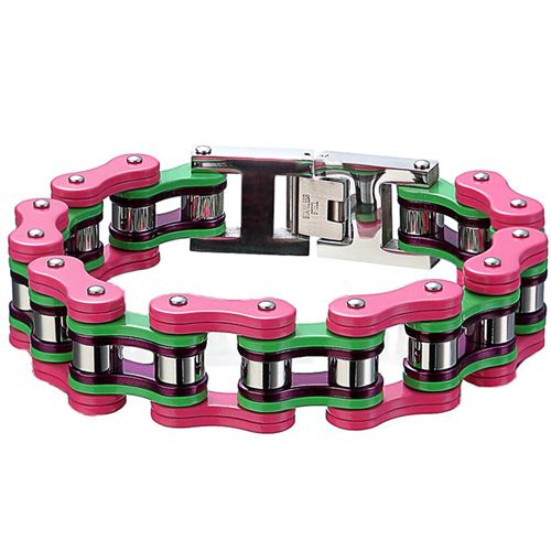 ***COI Titanium Purple Silver Pink & Green Ceramic Bracelet With Steel Clasp(Length: 8.86 inches)-00274A