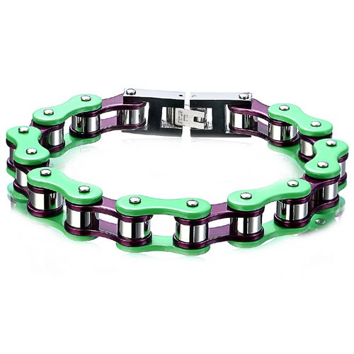 ***COI Titanium Purple Silver Green Ceramic Bracelet With Steel Clasp(Length: 8.46 inches)-00275A
