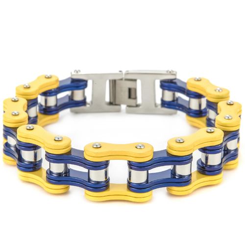 ***COI Titanium Blue Silver Yellow Ceramic Bracelet With Steel Clasp(Length: 8.85 inches)-00279A