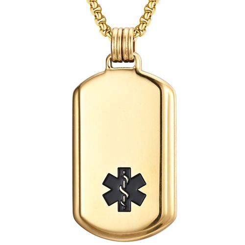 ***COI Titanium Black/Gold Tone/Silver Medical Alert Pendant-00303A