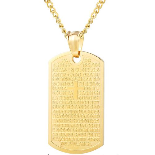 ***COI Titanium Gold Tone/Silver Cross Prayer Tag Pendant-00308A