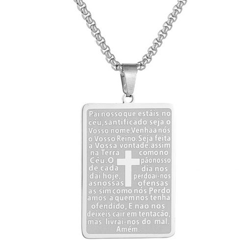 ***COI Titanium Gold Tone/Silver Cross Prayer Tag Pendant-00320A