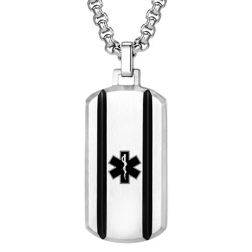***COI Titanium Black Silver Medical Alert Tag Pendant-00332A