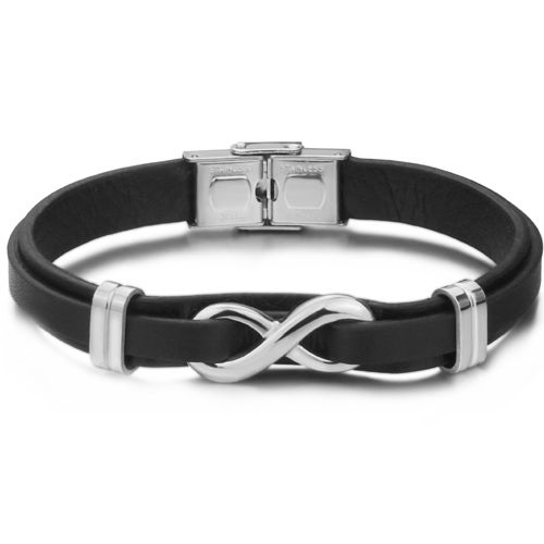 ***COI Titanium Gold Tone/Silver Infinity Genuine Leather Bracelet With Steel Clasp(Length: 8.27 inches)-00337A