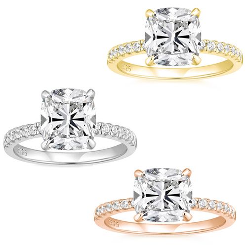 ***COI Sterling Silver 925 Gold Tone/Rose/Silver Solitaire Ring With Cubic Zirconia-00347A