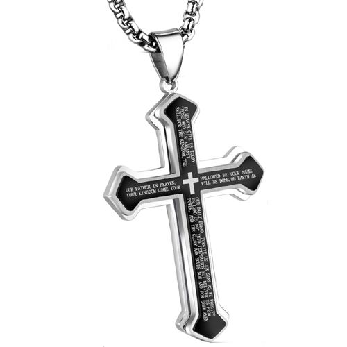 ***COI Titanium Black/Gold Tone/Blue/Silver Cross Prayer Pendant-00353A