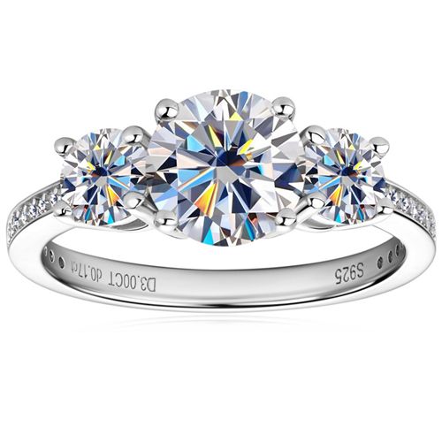 ***COI Sterling Silver 925 Three Stones Solitaire Ring With Moissanite-00360A