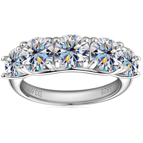 ***COI Sterling Silver 925 Five Stones Ring With Moissanite-00362A