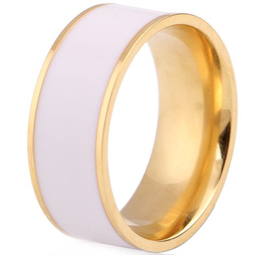 ***COI Gold Tone Titanium Ring With White Ceramic-00367A