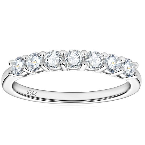 ***COI Sterling Silver 925 Seven Stones Ring With Moissanite-00369A