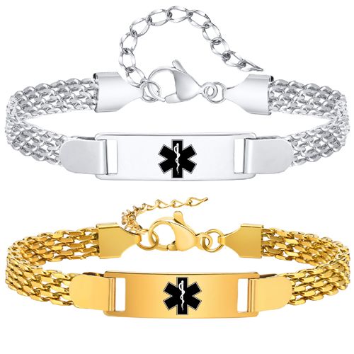 ***COI Titanium Gold Tone/Silver Medical Alert Bracelet With Steel Clasp(Length: 8.27 inches)-00374A