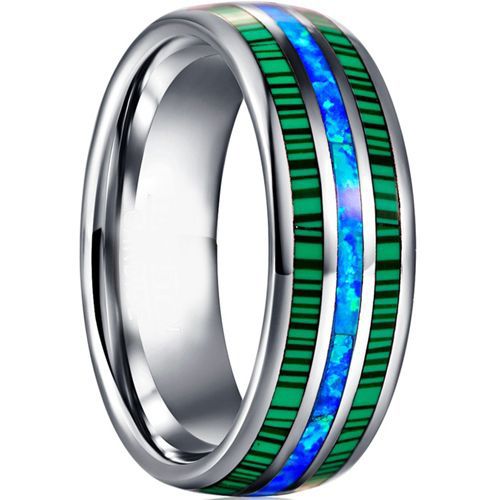***COI Titanium Crushed Opal & Green Malachite Dome Court Ring-00389A
