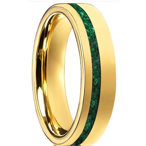 ***COI Gold Tone Titanium Green Malachite Pipe Cut Flat Ring-00390A
