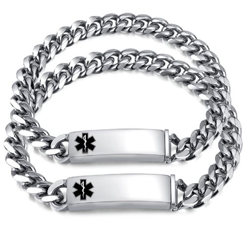 ***COI Titanium Medical Alert Bracelet With Steel Clasp(Length: 7.87 inches)-00396A