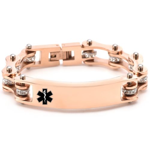 ***COI Titanium Black/Gold Tone/Rose/Silver Medical Alert Cubic Zirconia Bracelet With Steel Clasp(Length: 8.27 inches)-00406A