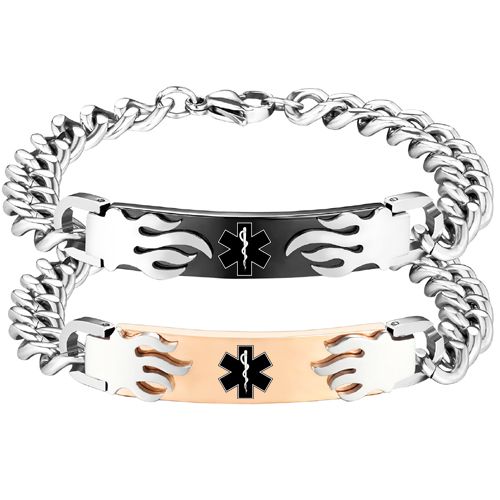 ***COI Titanium Black/Rose Silver Medical Alert Bracelet With Steel Clasp-00410A