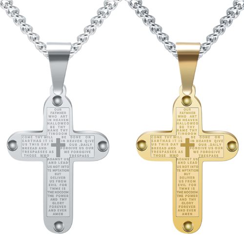 ***COI Titanium Gold Tone/Silver Cross Prayer Pendant-00425A