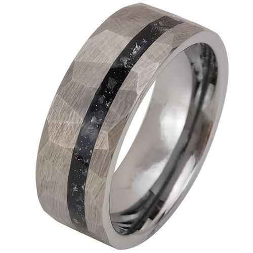 ***COI Tungsten Carbide Meteorite & Hammered Ring-00438A