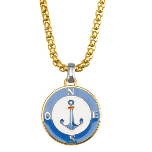 ***COI Titanium Gold Tone Silver Anchor Necklace(Length: 23.62 inches)-00470A