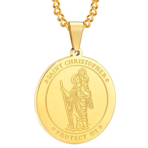 ***COI Titanium Black/Gold Tone Saint Christopher Protect Us Pendant-00483A