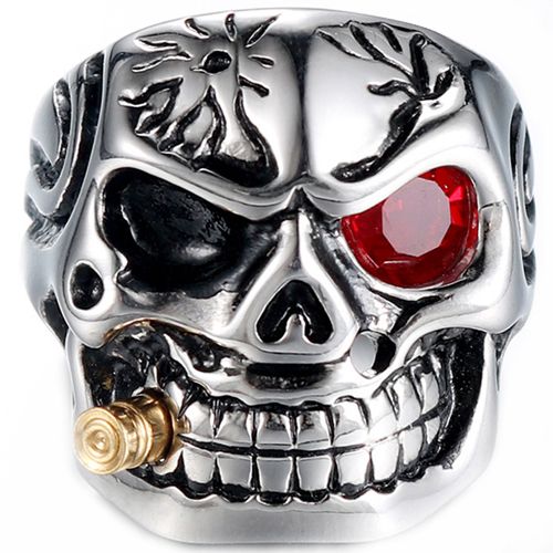***COI Titanium Black Gold Tone Silver Skull Ring With Cubic Zirconia-00531A