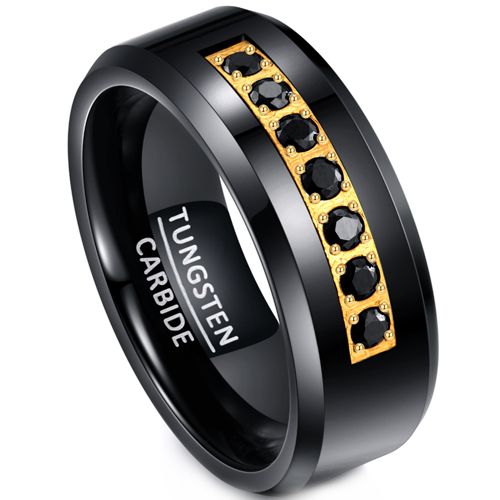***COI Tungsten Carbide Black Silver Ring With Cubic Zirconia-00540A