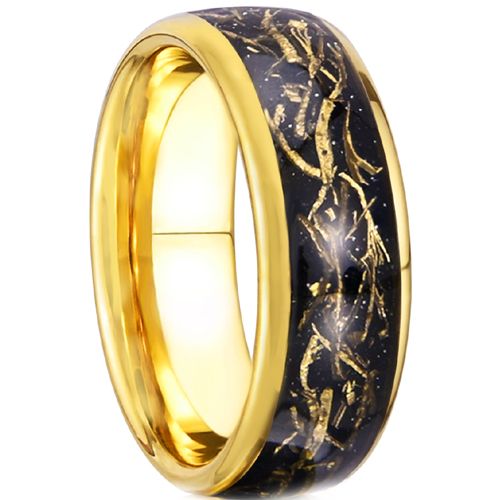 ***COI Gold Tone Tungsten Carbide Ring With Meteorite & Gold Foil-00541A