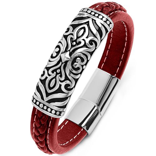 ***COI Titanium Black Silver Celtic Genuine Leather Bracelet With Steel Clasp(Length: 9.06 inches)-00562A